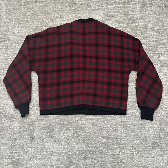 Vintage Pendleton Cardigan Sweater Mens 2XL Red Plaid Wool Elbow Patch Grandpa - Picture 6 of 12